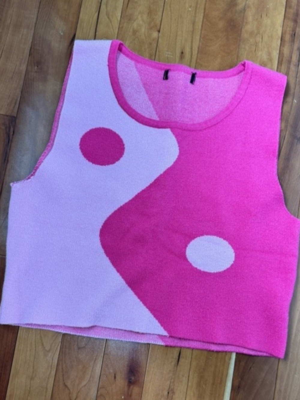 Pink Yin Yang Sweater Knit Sleeveless Tank Top